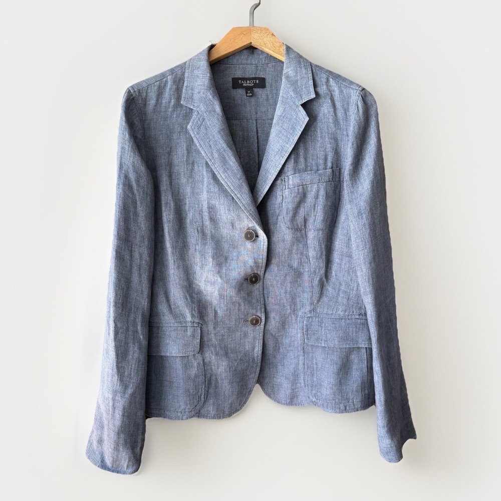 Vtg Y2K Talbots Irish Linen Blazer Womens M/L Classic Coastal Preppy